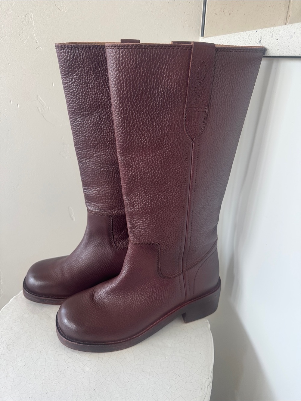 Free People BLAZE Burgundy Tall Leather Pull-On Boots Boho Western Size 8.5 NWOB